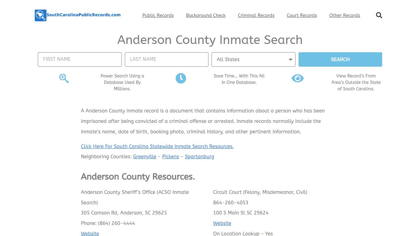 Anderson County Inmate Search - ACSO Current & Past Jail Records